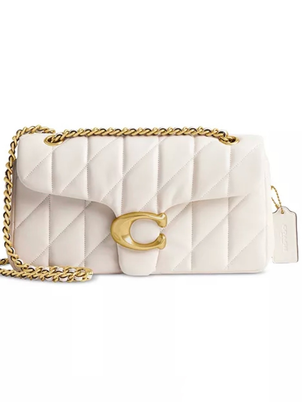 NWT Coach Quilted Tabby 26 Shoulder Bag Chalk Brass Leather $575